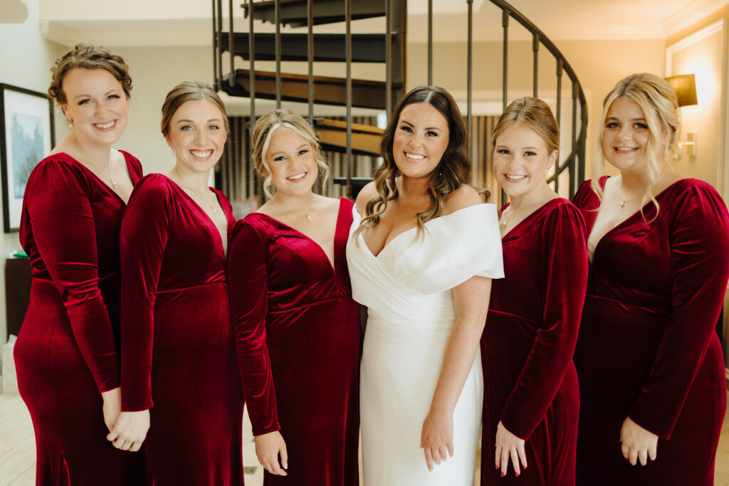 bridesmaids together on wedding day