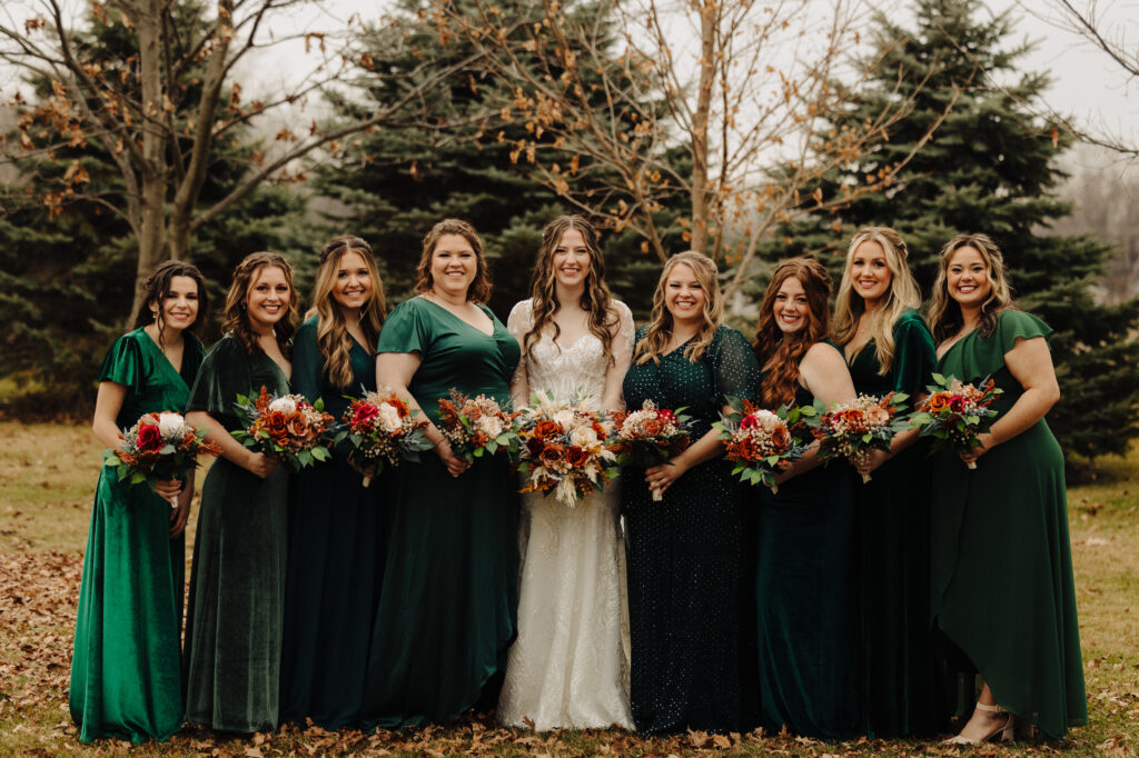 bridesmaids together on wedding day